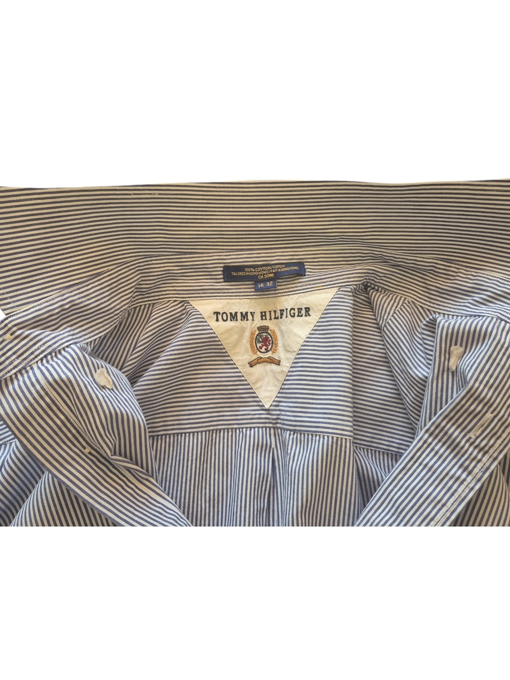 Tommy Hilfiger Blue and White Pinstripe Long-Sleeve Dress Shirt 16/32 - Picture 6 of 6